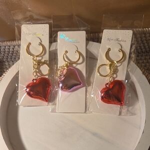 Heart Keychain Set - Red, Pink